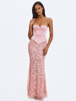 Uliya Rosy Pink Strapless Mermaid Peplum Maxi Dress