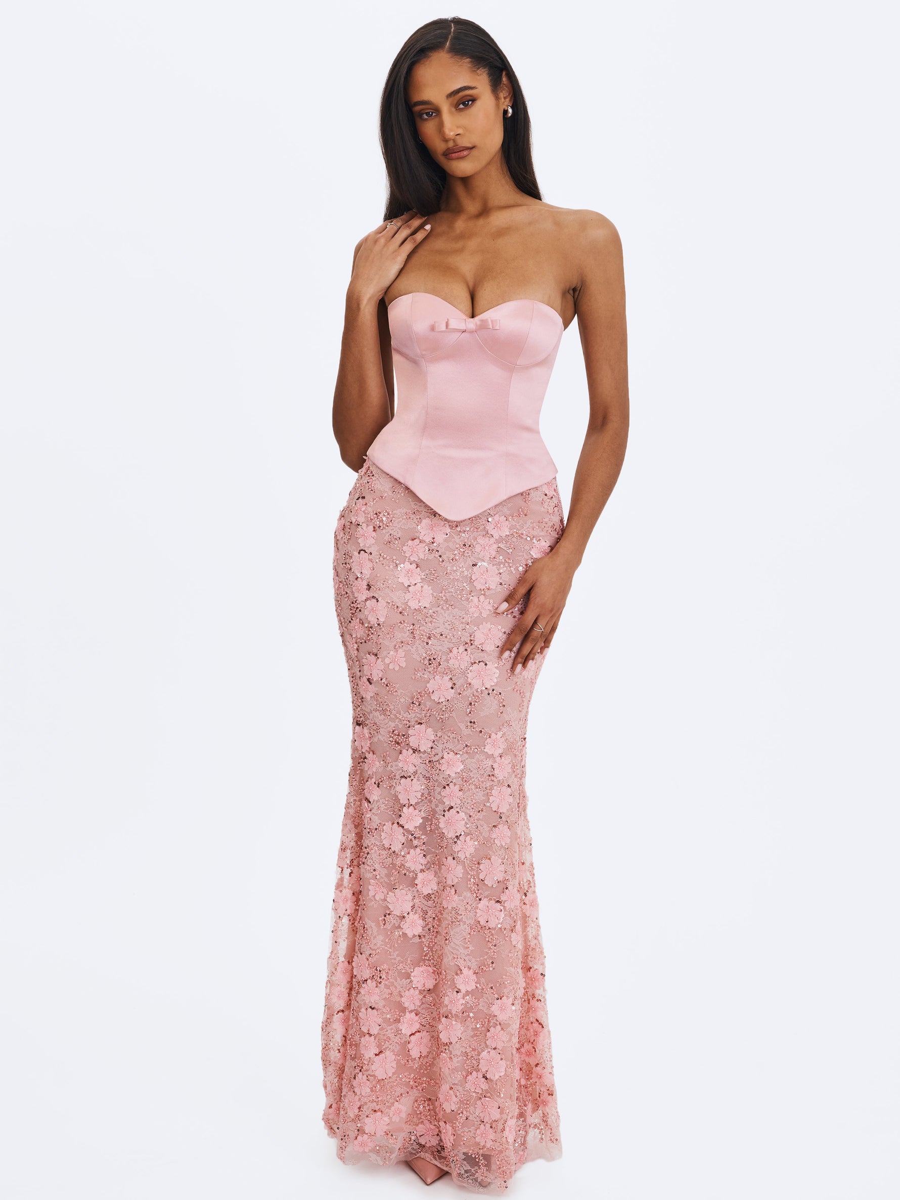 Uliya Rosy Pink Strapless Mermaid Peplum Maxi Dress