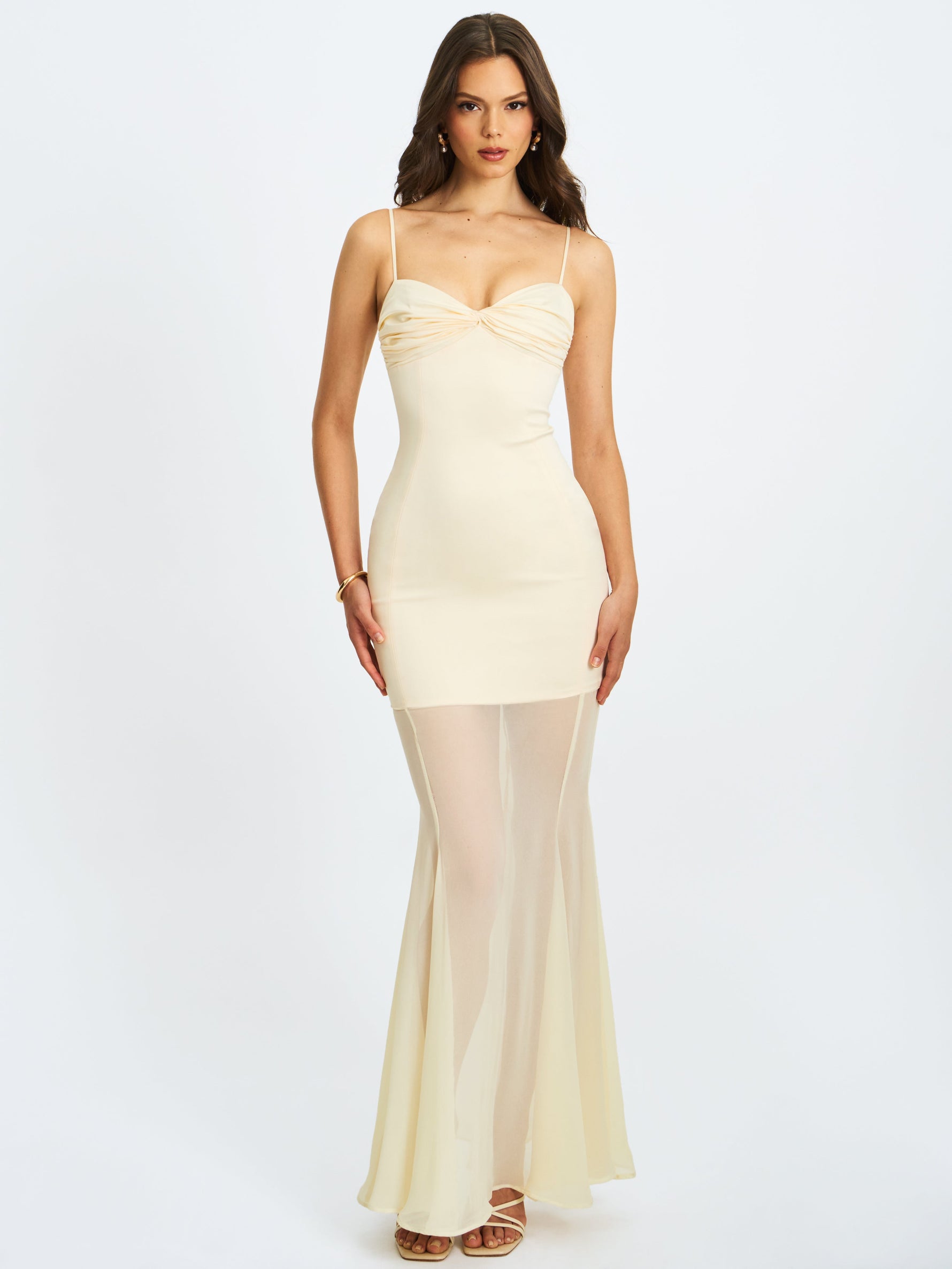 Zayne Butter Yellow Ruch Breast Chiffon Mermaid Maxi Dress
