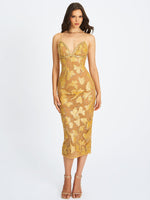Edie Gold Beaded Sequin Midi Pencil Dress Miss Circle