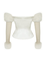 Nola Ivory Off-Shoulder Fur Trimmed Top Miss Circle