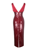 Shanelle Crimson Sequin Plunging Midi Dress Miss Circle
