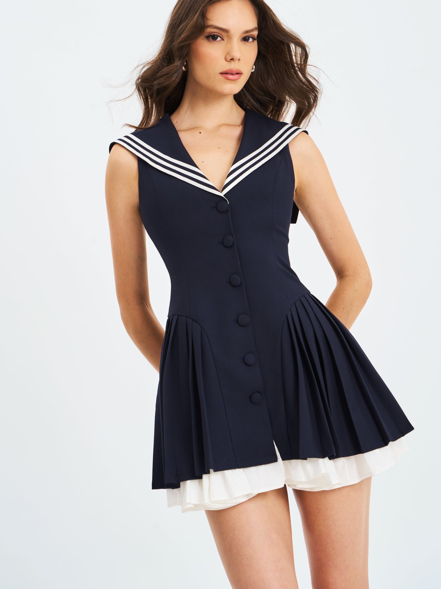 Calliope Navy Sailor Pleated Mini Dress Miss Circle