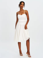Maelis White Eyelet Drop Waist Cotton Midi Dress