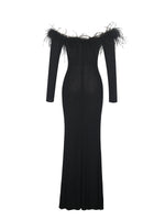 Emberly Black Fur Trimmed Off-Shoulder Rhinestone Mermaid Maxi Dress Miss Circle