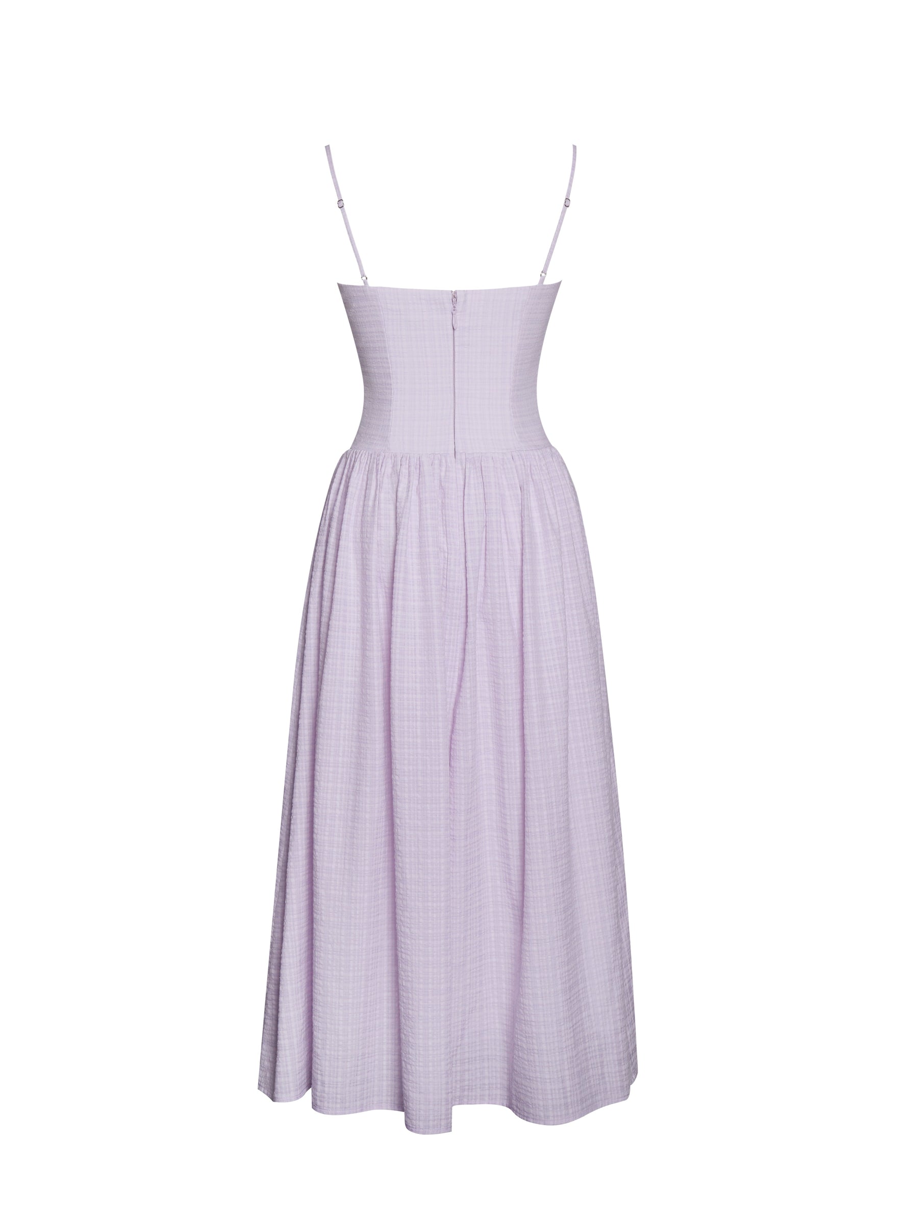 Jaclyn Lavender Lace Trim Cutout Seersucker Midi Dress
