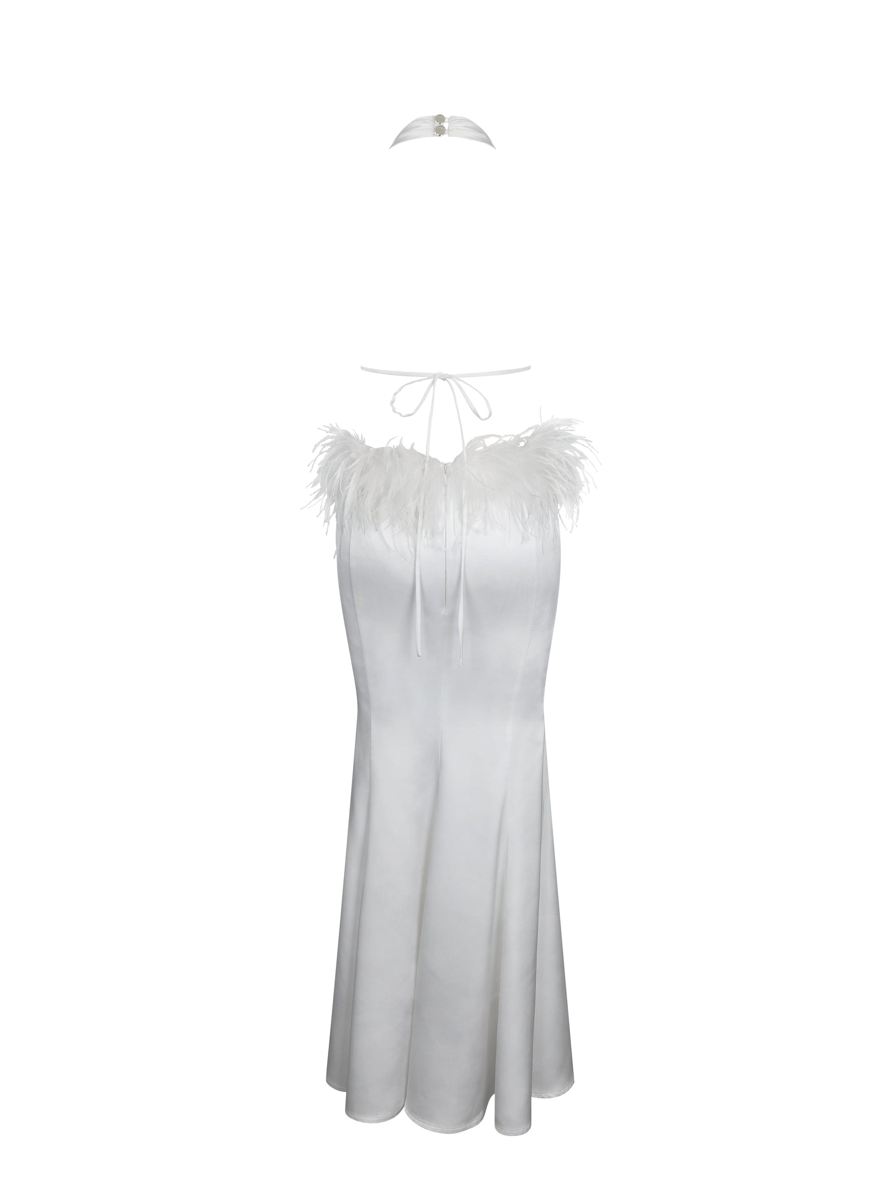 Solene Pleated Halter Backless Feather-Trim Maxi Dress Miss Circle