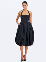 Veradis Black Taffeta Halter Bubble-Hem Midi Dress