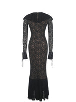 Parisa Black Lace Ruffled Mermaid Maxi Dress