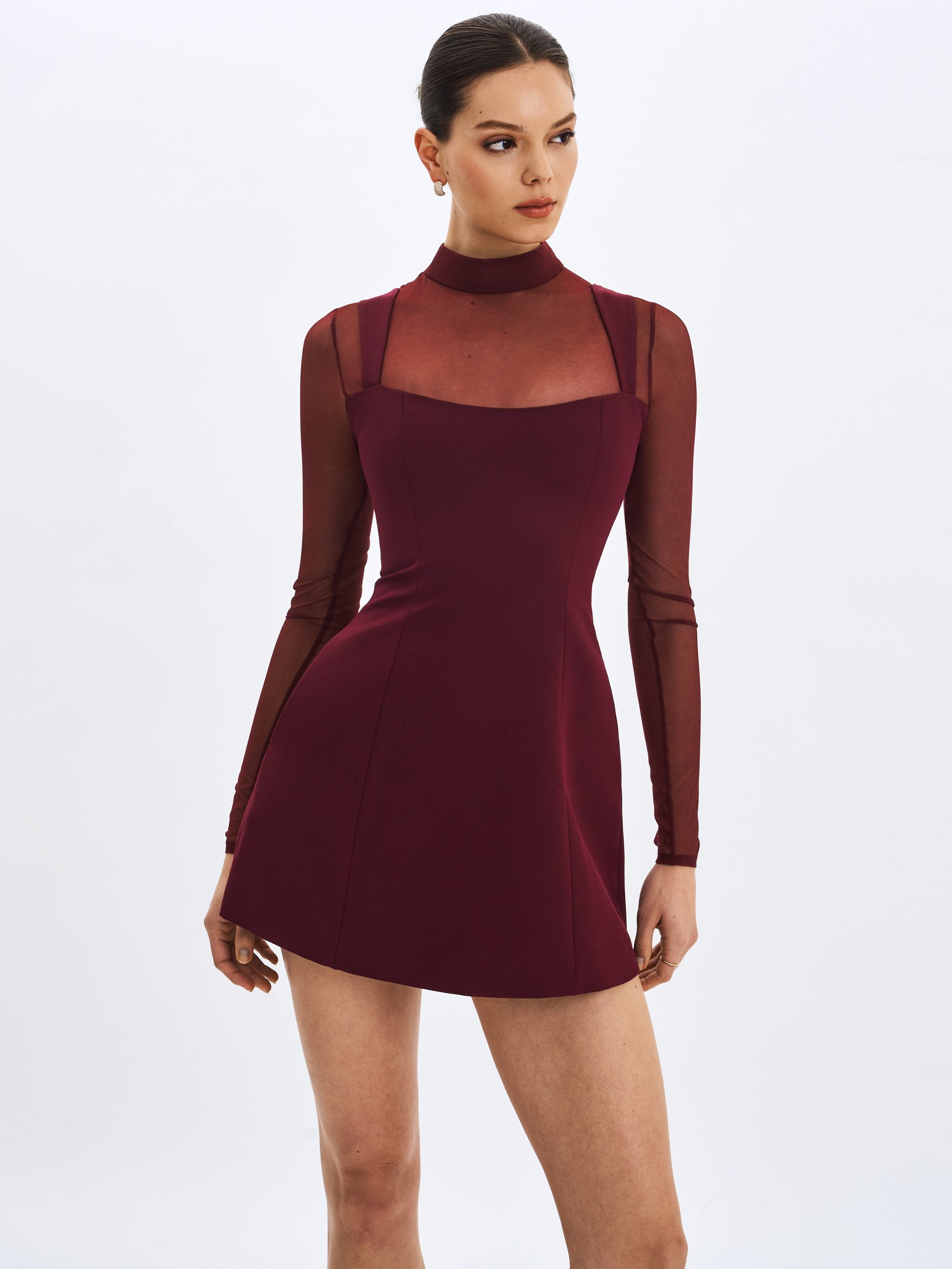 Natasha Burgundy Faux Two-Piece Turtleneck Mini Dress Miss Circle