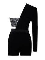 Skylynn Sequin Black One Sleeve Blazer Romper Miss Circle