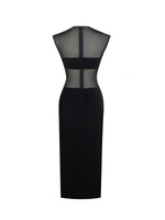Quielle Black Mesh and Velvet Midi Bodycon Dress Miss Circle