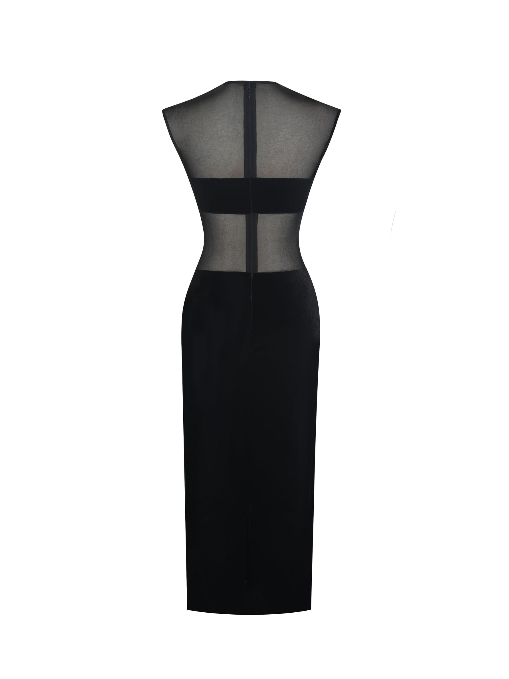 Quielle Black Mesh and Velvet Midi Bodycon Dress Miss Circle