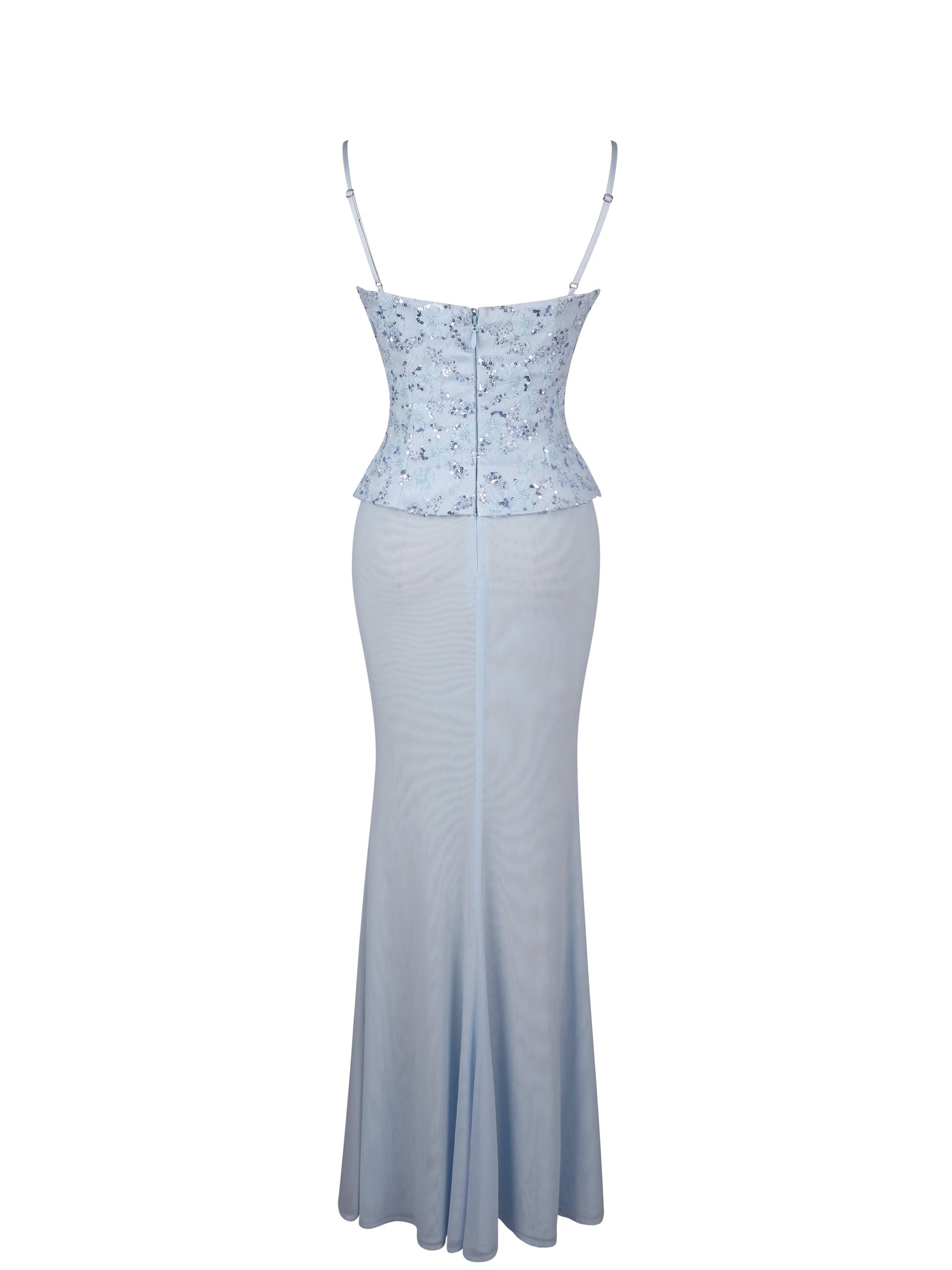 Aurielle Baby Blue Sweetheart Mermaid Peplum Maxi Dress