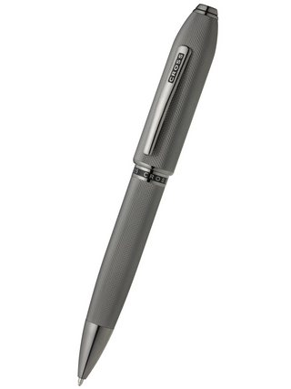 Peerless™ Polished Slate Gray Engraved Diamond Pattern with Slate Gray PVD Appointments and Swarovski Crystal Ballpoint Pen - By Baano