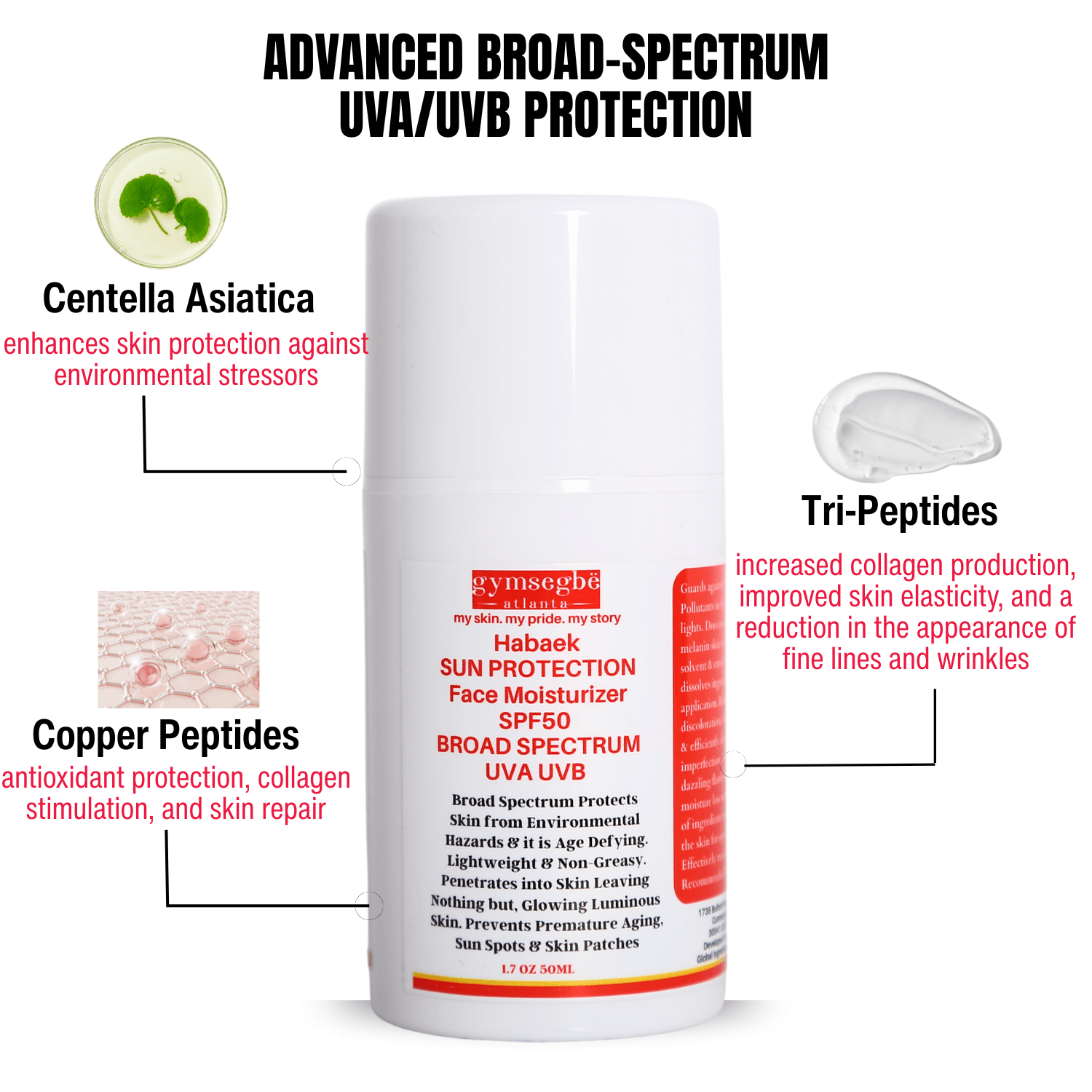 Habaek Sun Protection Face Moisturizer SPF50 | Peptides | Niacinamide