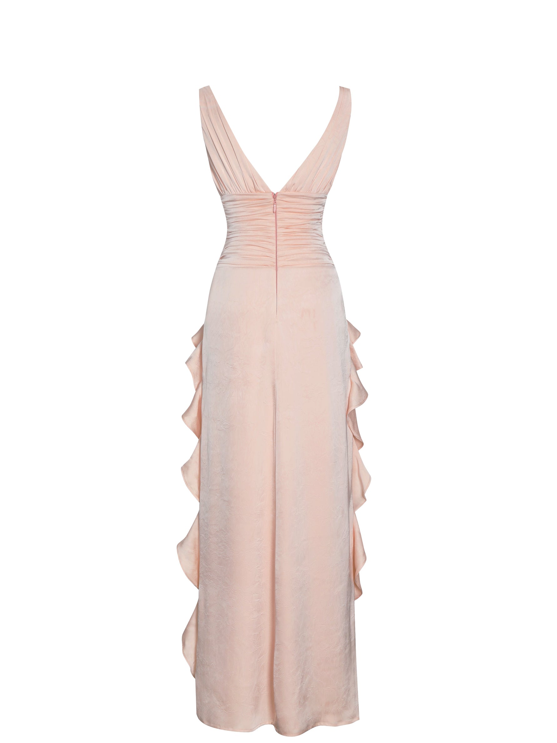 Talyssa Baby Pink Ruched Waist Double High Slit Maxi Gown (Archive Sale)