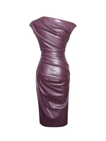 Sabina Purple Leather Slash Neck Midi Dress Miss Circle