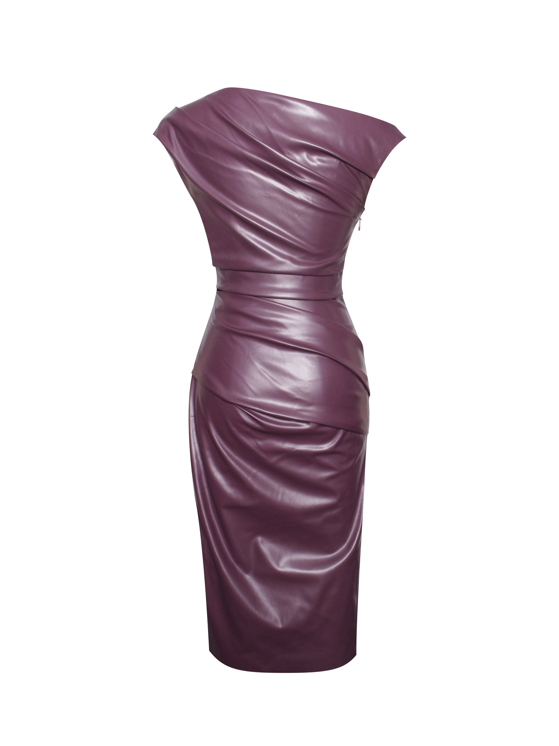 Sabina Purple Leather Slash Neck Midi Dress Miss Circle