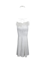 Solene Pleated Halter Backless Feather-Trim Maxi Dress Miss Circle
