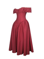 Xavy Crimson Off-Shoulder Corset Midi Dress Miss Circle