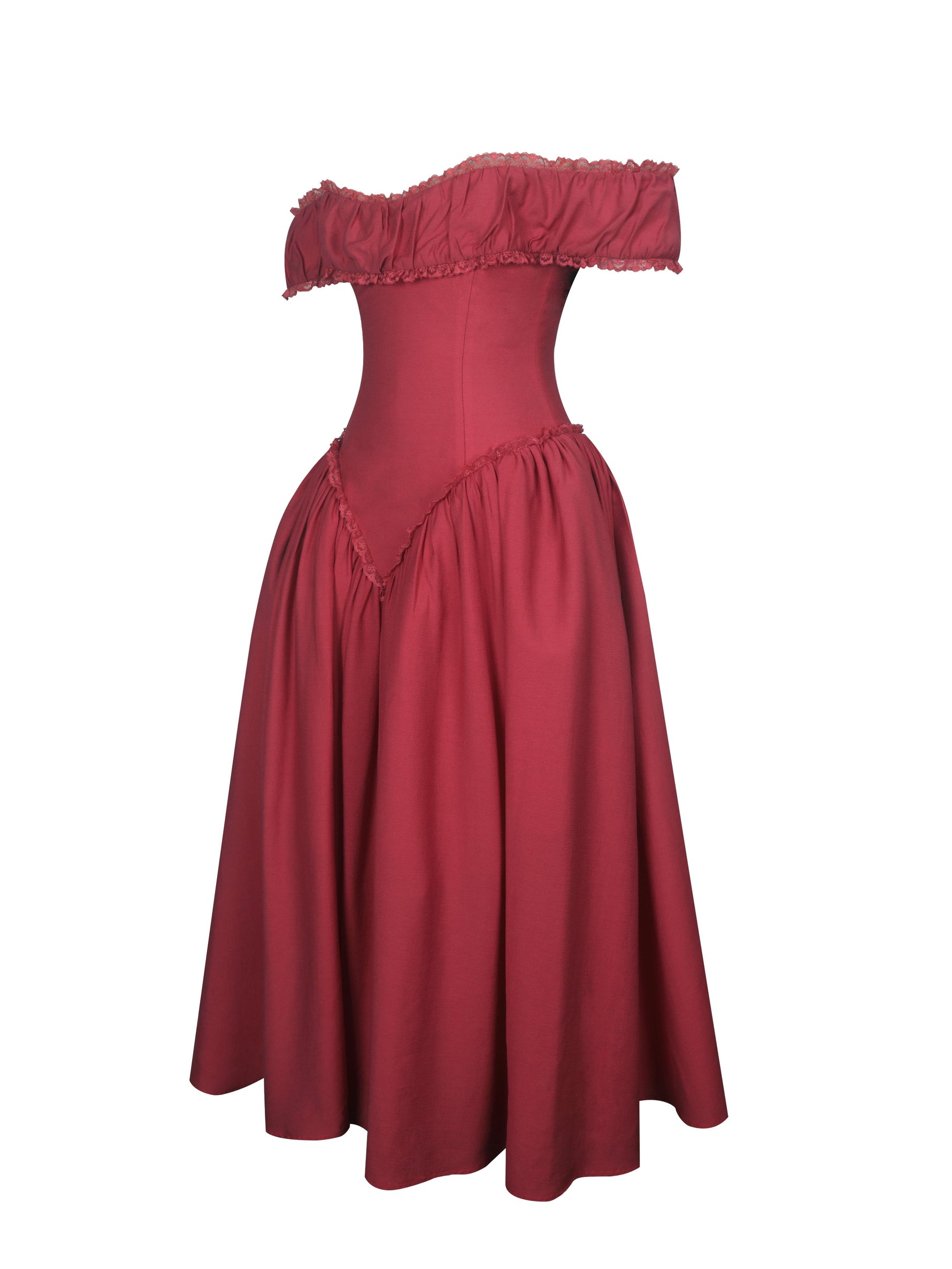 Xavy Crimson Off-Shoulder Corset Midi Dress Miss Circle