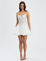 Fabiola Lace Trim Silver Net Top Mini Flare Chiffon Dress