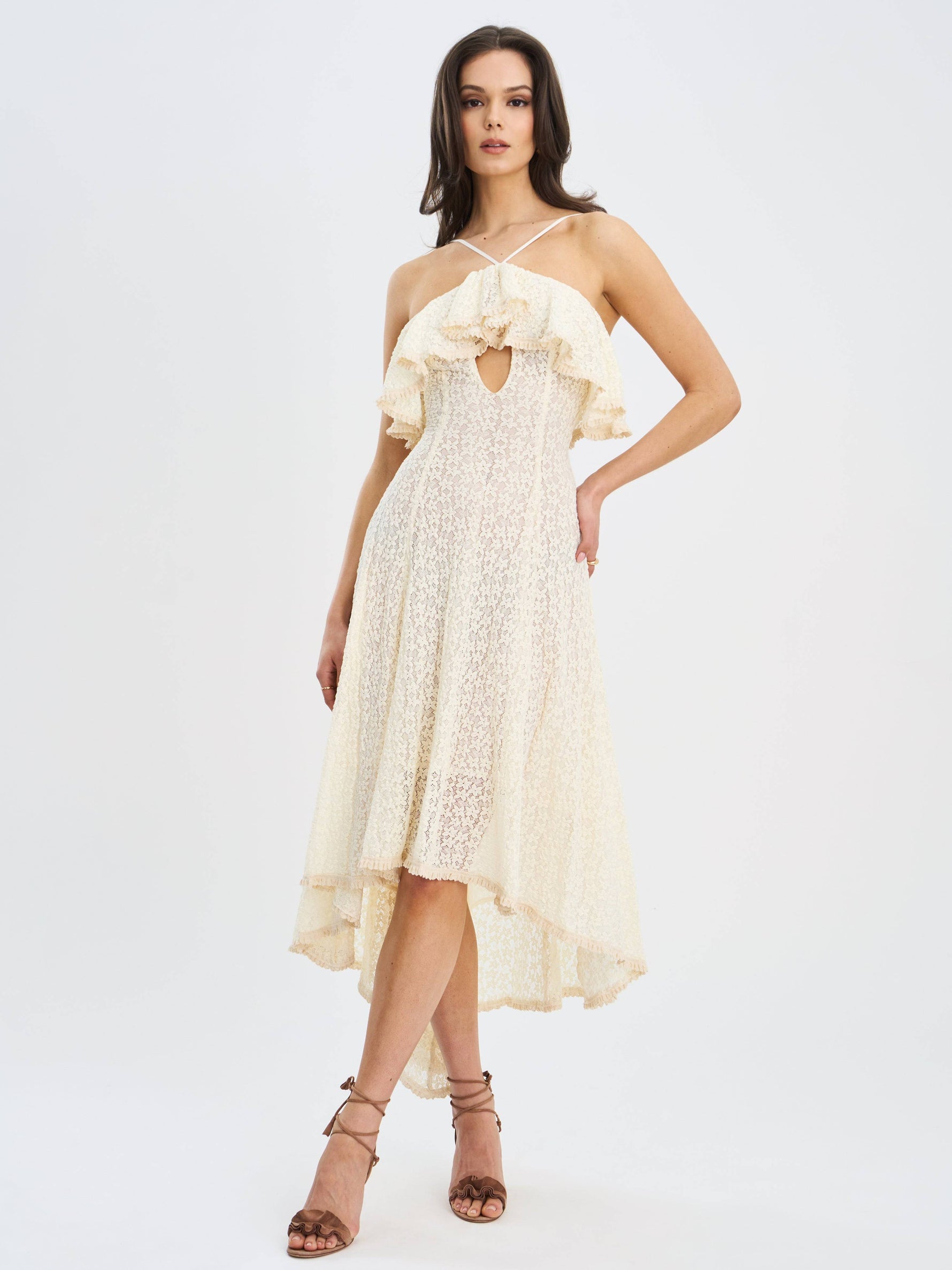 Idra Lace Trim Sleeveless Crochet Midi Trailing Dress