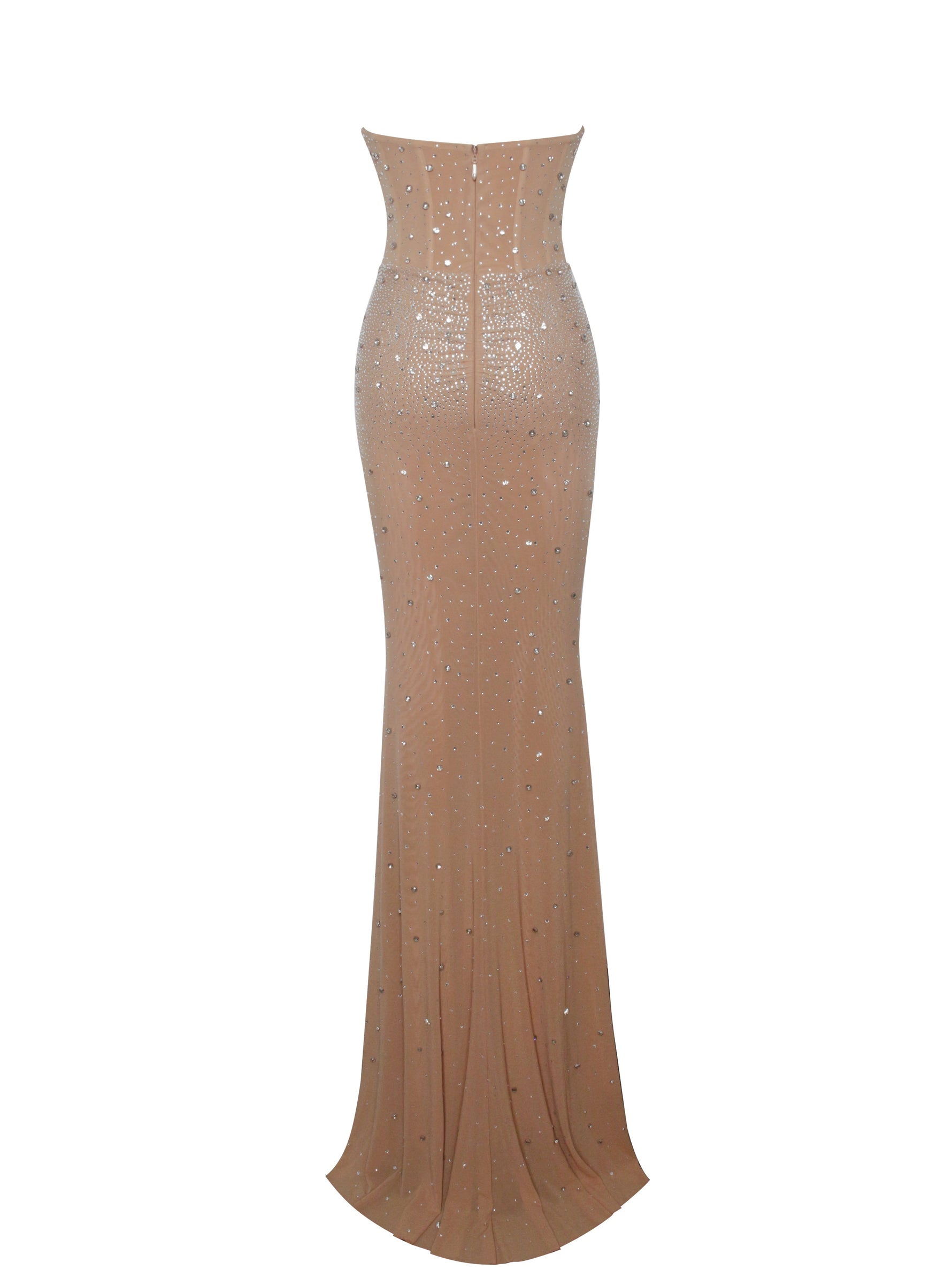 Fatima Nude Crystal Sleeveless Corset Mermaid Maxi Dress Miss Circle