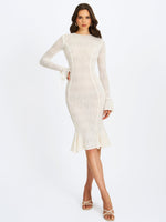 Pamina Beige Crochet Long Sleeve Midi Flare Mermaid Dress