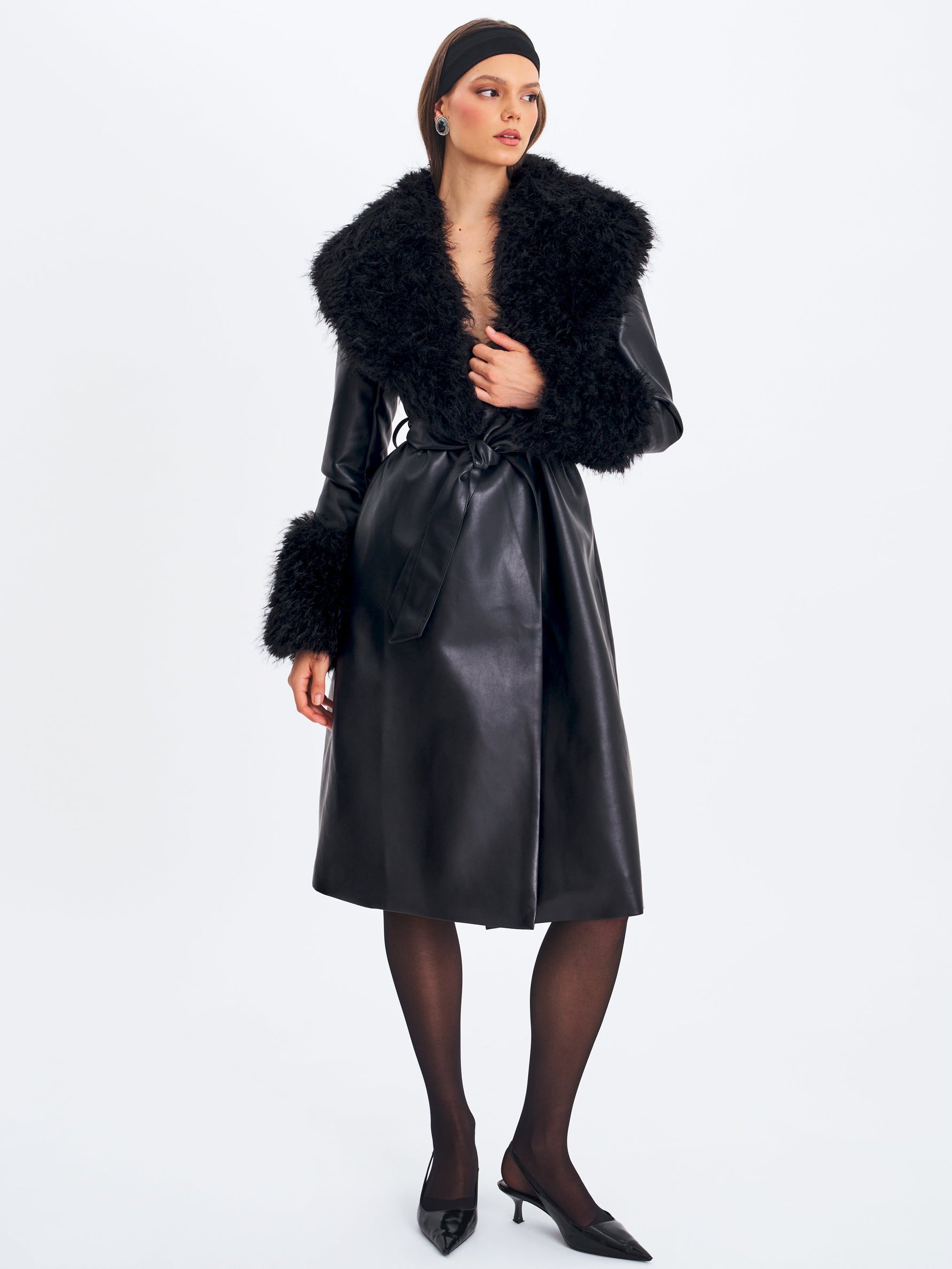 Zariah Black Faux Fur Trimmed Longline Coat Miss Circle