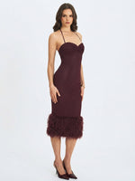 Pluma Maroon Halter Faux-Fur Trimmed Midi Dress Miss Circle