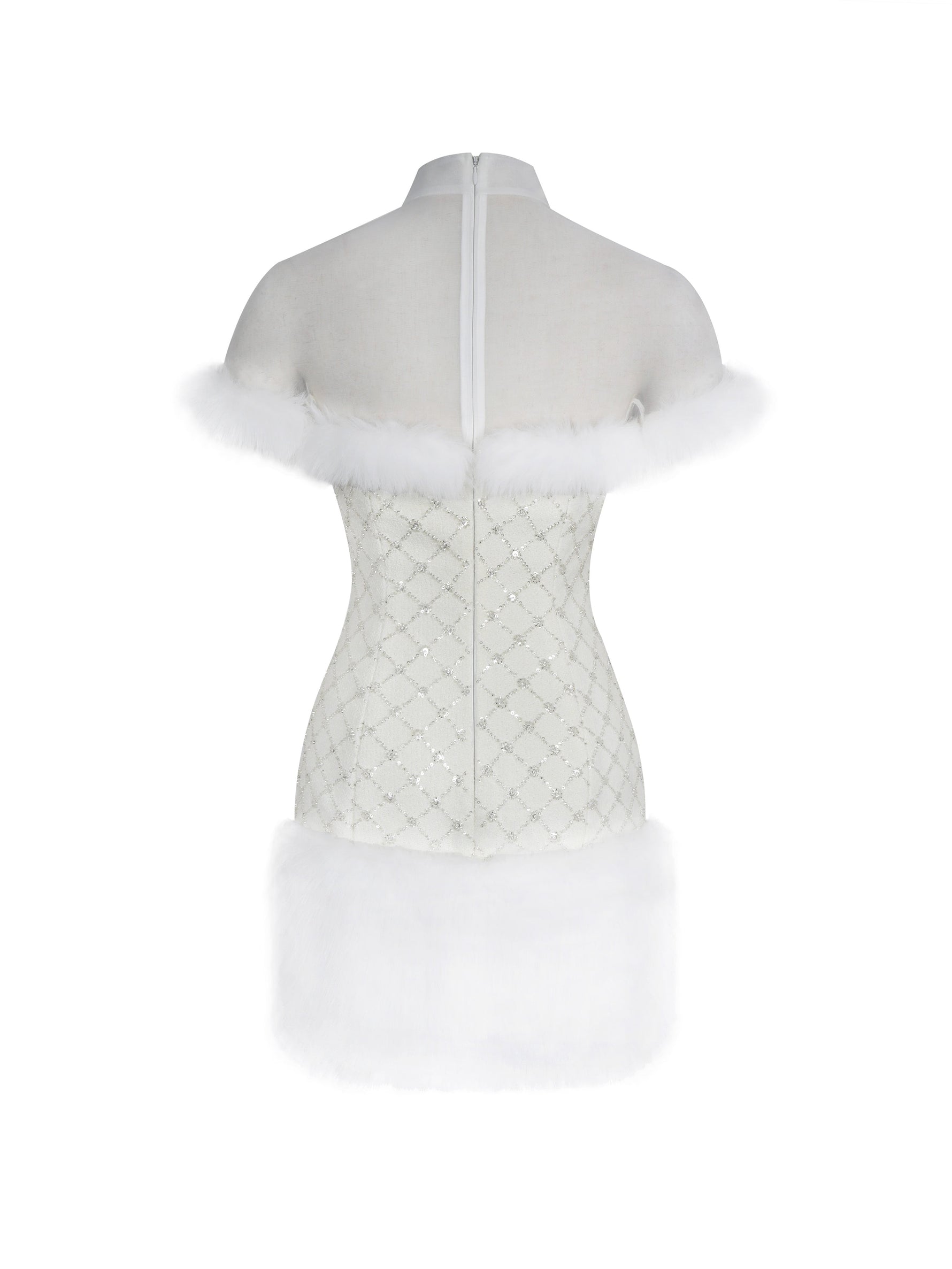 Taylor Ivory Fur Trimmed Beaded Bouclé Mini Dress Miss Circle