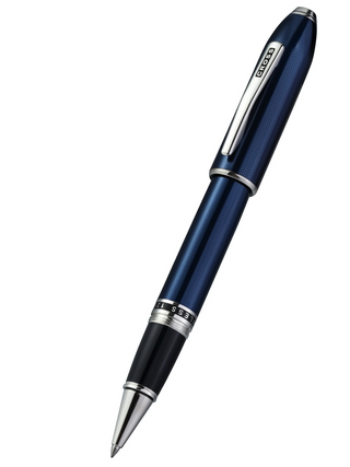 Peerless™ Polished Translucent Cobalt Blue Engraved Diamond Pattern with Polished Chrome Appointments and Swarovski Crystal Rollerball Pen - By Baano