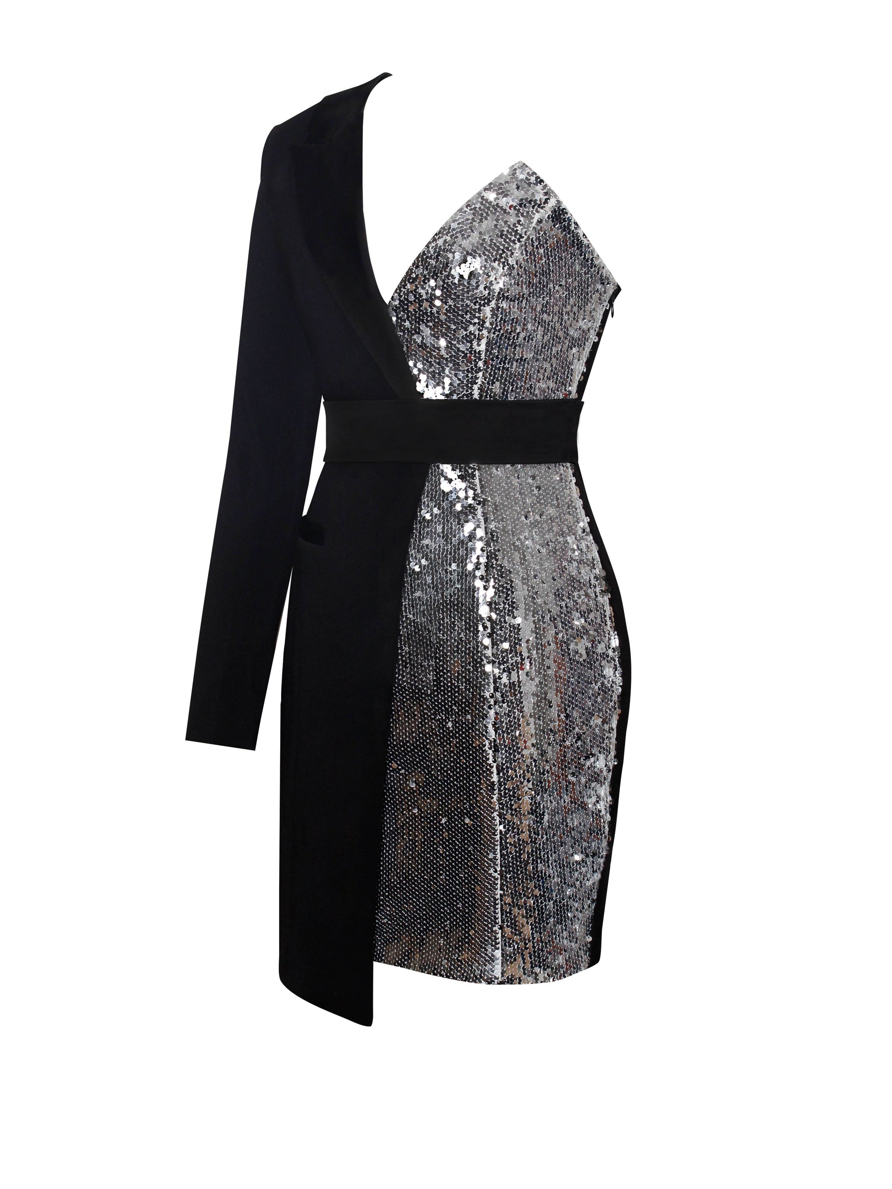 Silver Night Black Sequin Crepe Tuxedo Blazer Dress