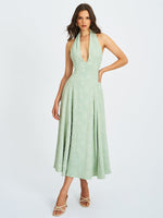 Magda Mint Green Deep V Neck Halter A-line Midi Dress