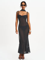 Yadira Black Base Polka Dot Chiffon Maxi Dress Miss Circle