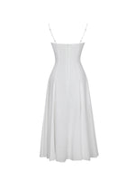 Corinne White Poplin Flared Midi Dress with Removable Bow Miss Circle