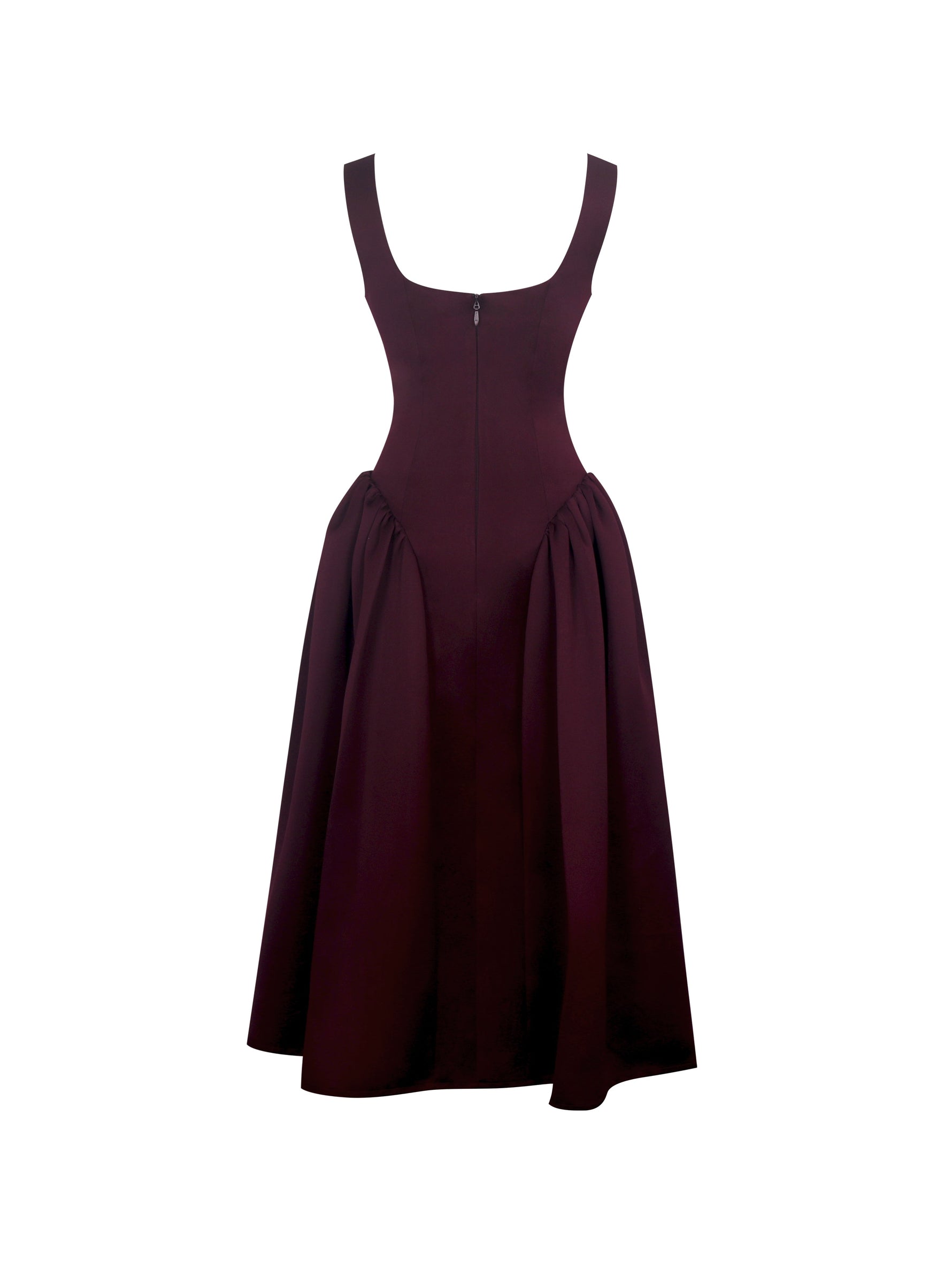 Omella Burgundy Ruched Bust Sweetheart Flared Midi Dress Miss Circle