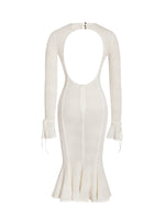 Pamina Beige Crochet Long Sleeve Midi Flare Mermaid Dress