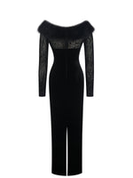 Alexis Black Velvet Animal Print Fur Boatneck Maxi Dress Miss Circle