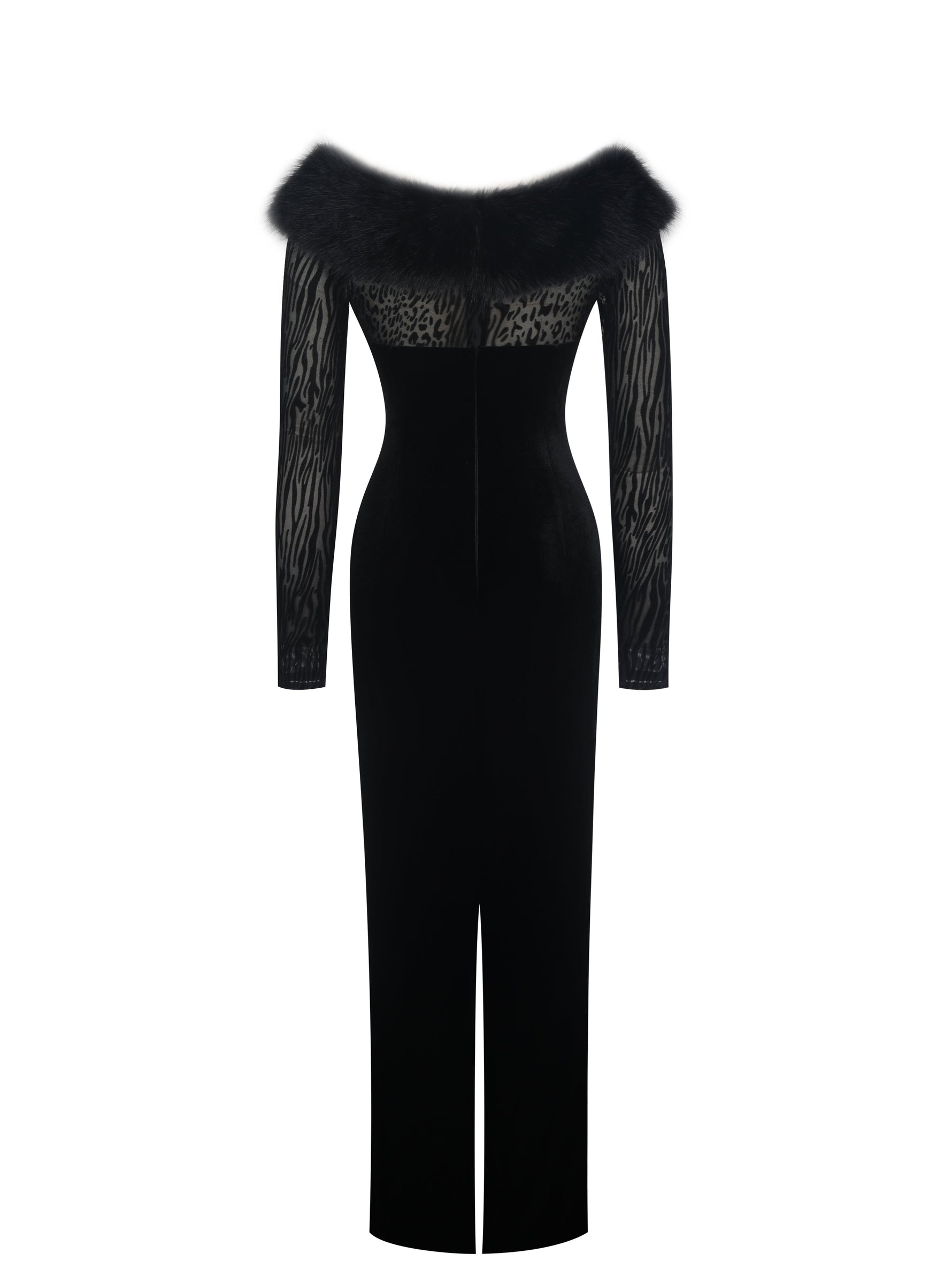 Alexis Black Velvet Animal Print Fur Boatneck Maxi Dress Miss Circle