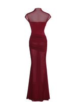 Fabienne Burgundy Mesh Cap Sleeve Mermaid Gown Miss Circle