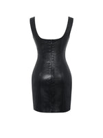 Quilia Black Vegan Crocodile Leather Plunge Mini Dress Miss Circle