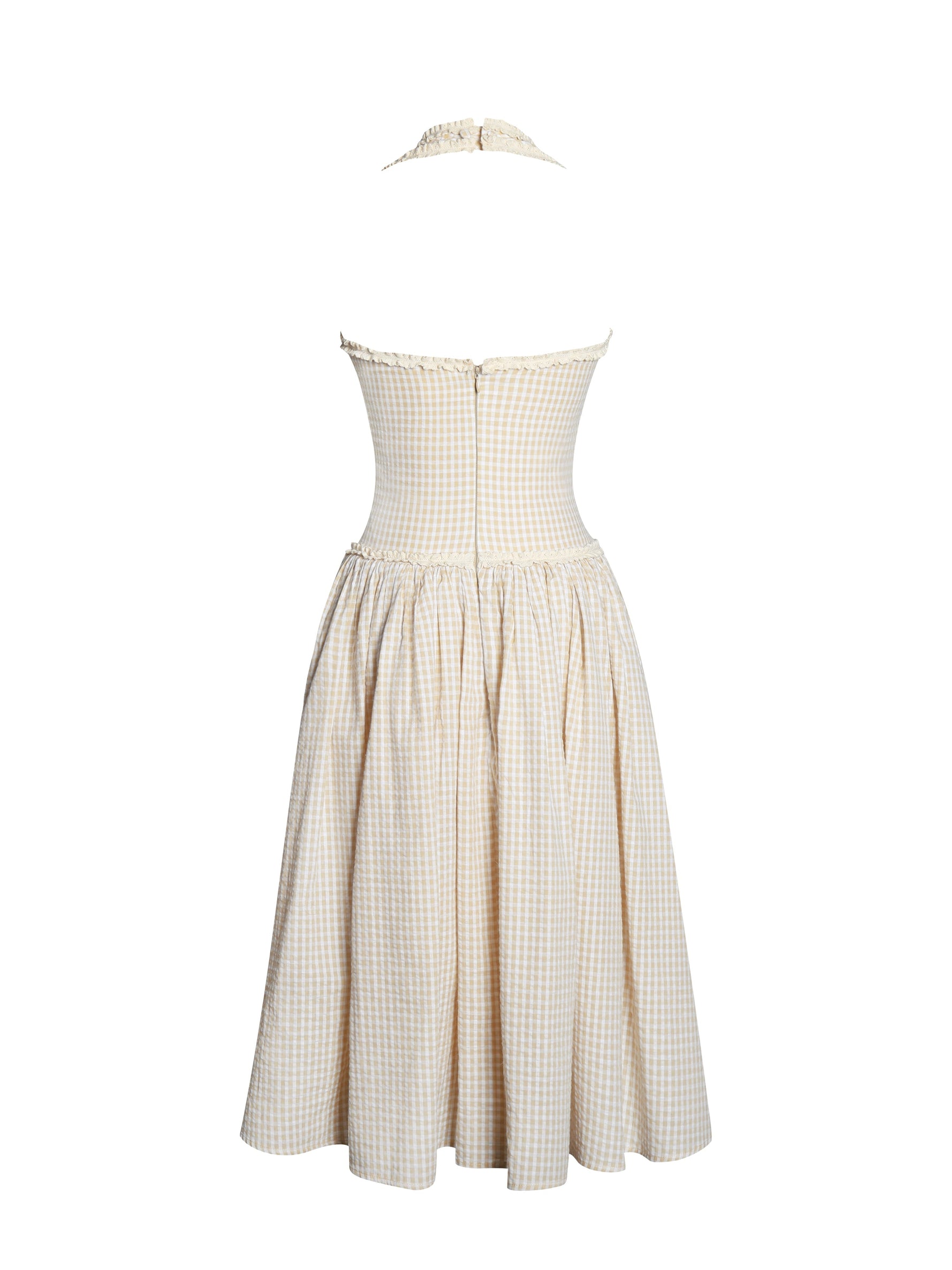 Idella Yellow Gingham U Neck Midi Dress