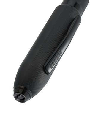 Peerless™ Polished Black PVD Engraved Diamond Pattern with Black PVD Appointments and Swarovski Crystal Ballpoint Pen - By Baano