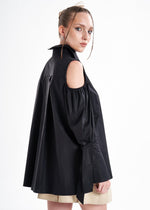 Quarta Open Shoulders Black Premium Poplin Shirt ETNA