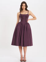 Oakleigh Blackberry Purple Cotton Lace-up Back Midi Dress Miss Circle