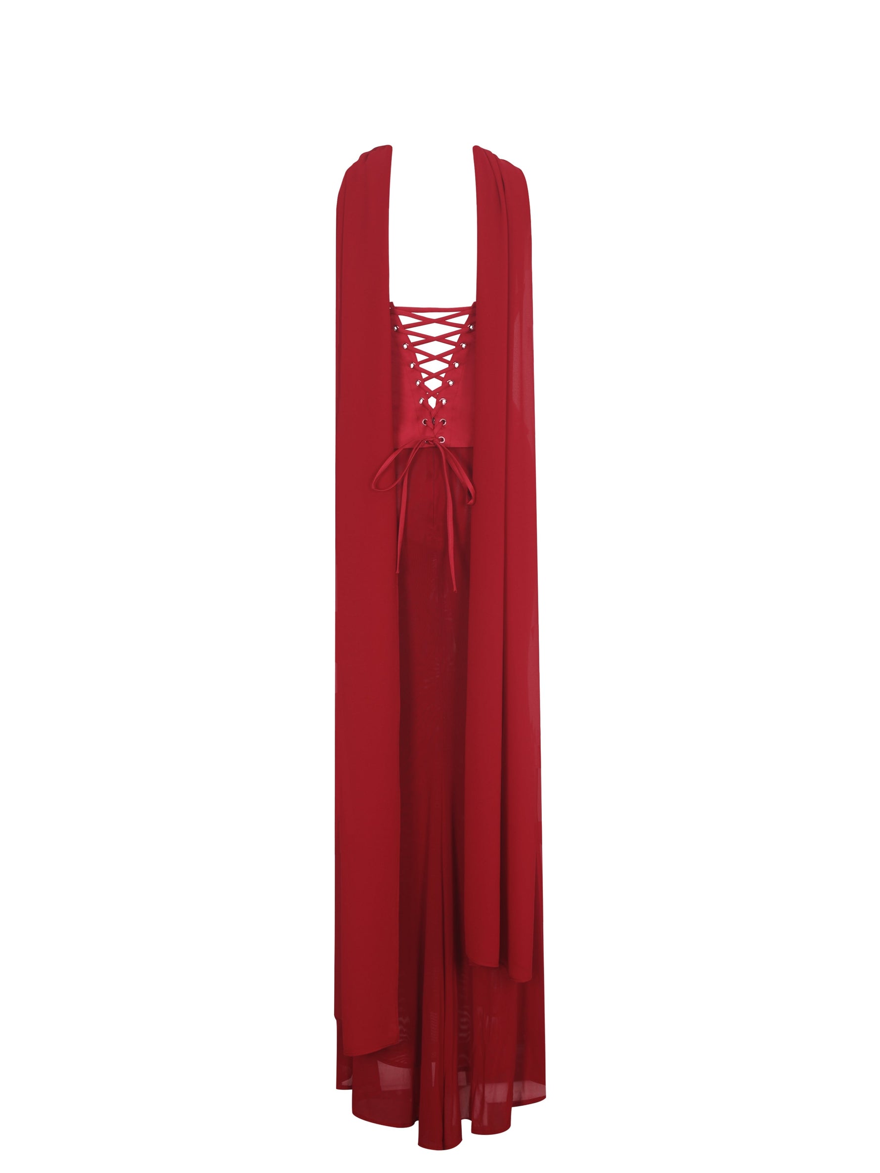 Giselle Crimson Peplum Mermaid Gown with Chiffon Scarf Miss Circle