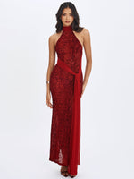 Cerise Scarlet Burnout Velvet Multiwear Mesh Ribbon Maxi Dress